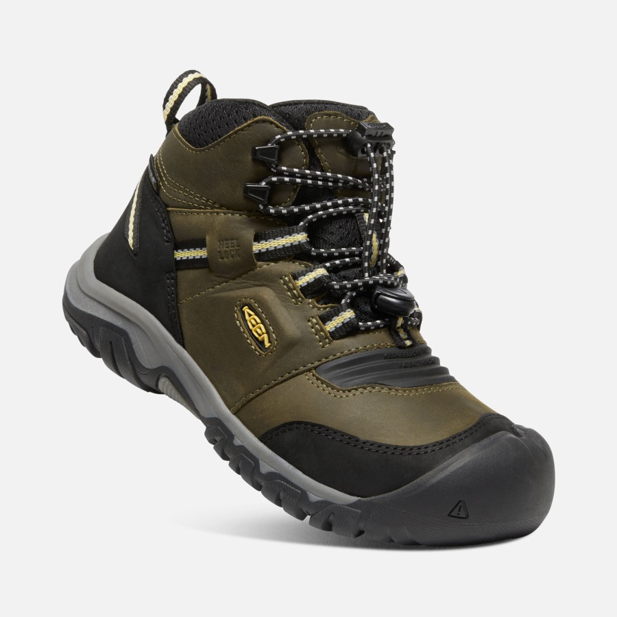 Dark Olive-Dusky Citron Big Kids' Ridge Flex Waterproof Boot Keen - Image 4